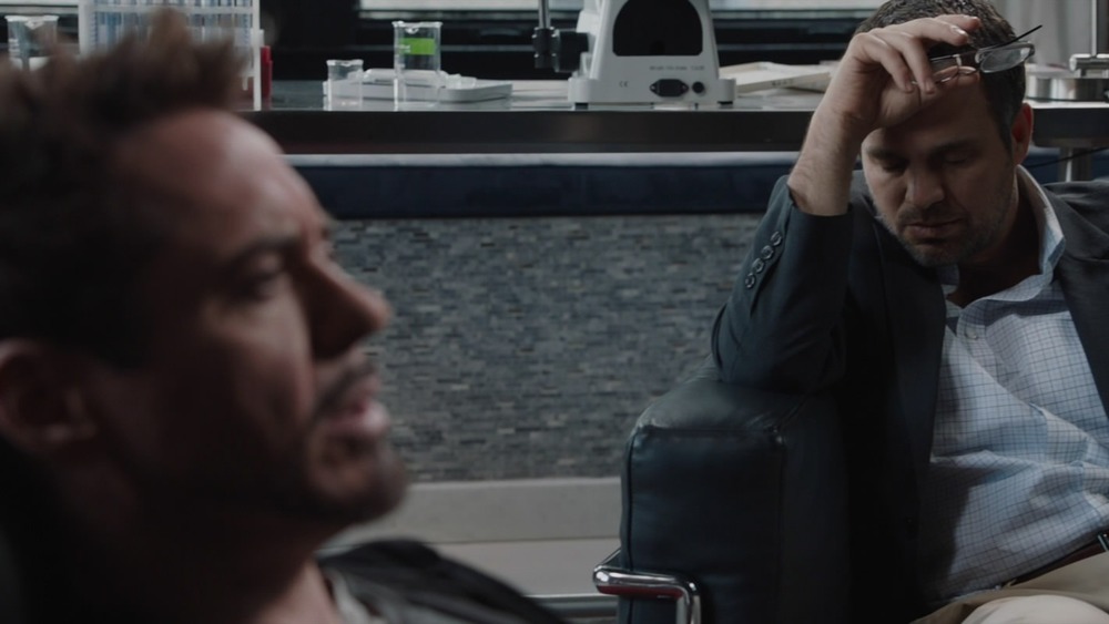 Bruce sleeping while Tony talks