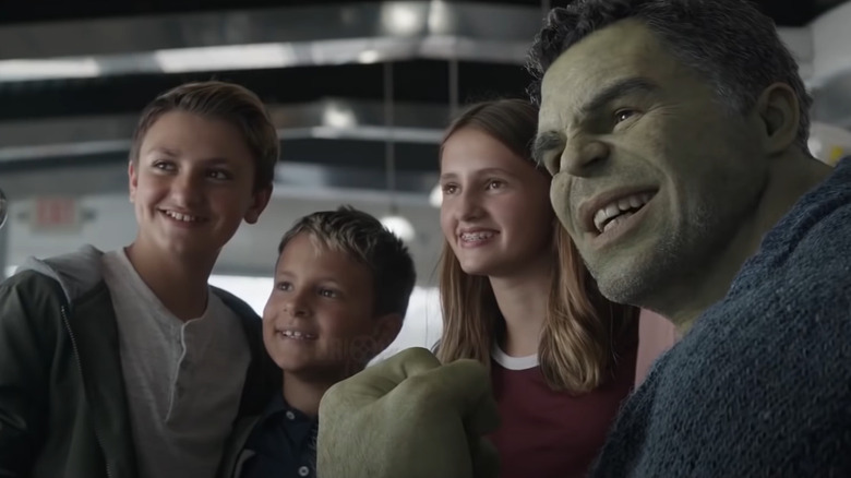 Hulk poses with kids