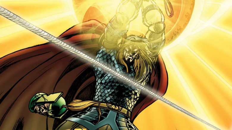 Thor cutting the thread of the Loom of Fate