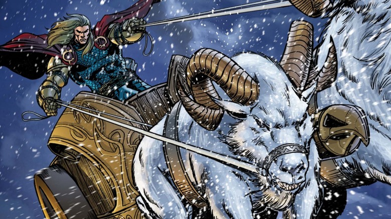 Thor riding in goat-pulled chariot