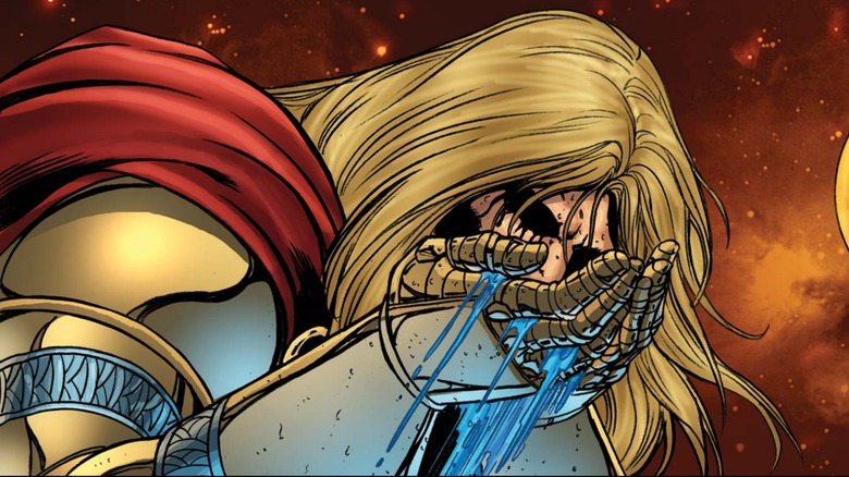 Eyeless Thor drinking from cupped hands