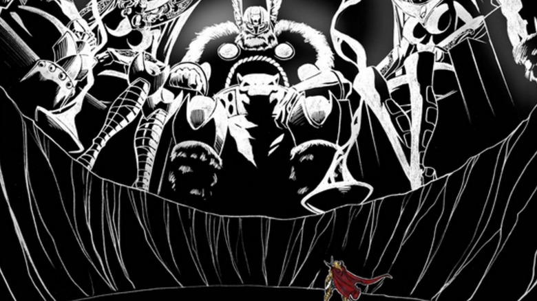 Thor standing beneath Those Who Sit Above in Shadow