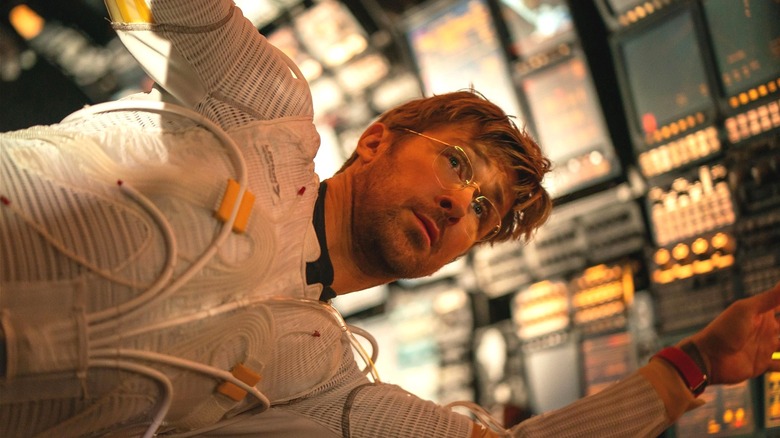 Dr. Ryland Grace floating in the Hail Mary spaceship