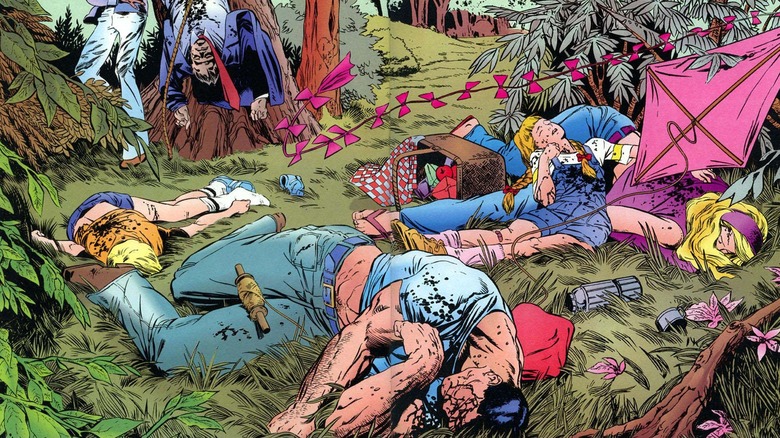 A splash page showing Frank Castle and his dead family in "Punisher: Year One" #1.