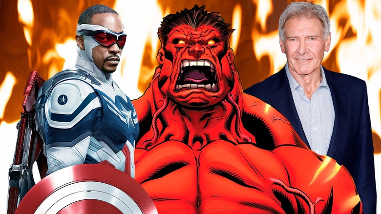 Red Hulk between Captain America and Harrison Ford