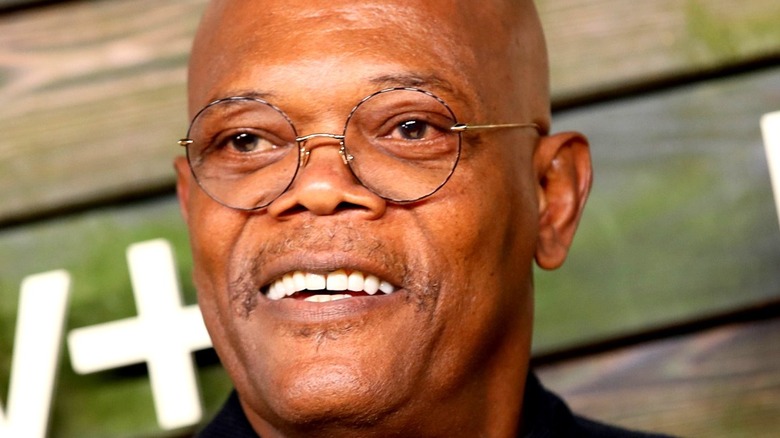 Samuel L Jackson speaking at an event in New York City