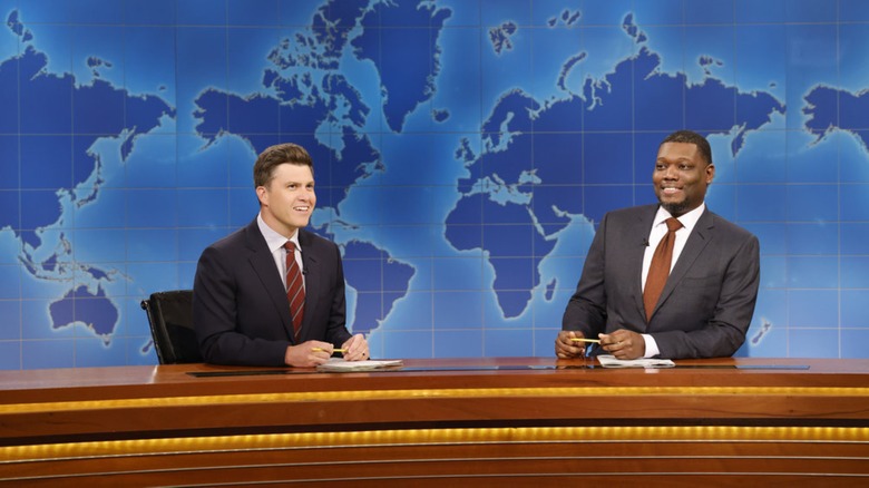 Colin Jost and Michael Che host Weekend Update on Saturday Night Live