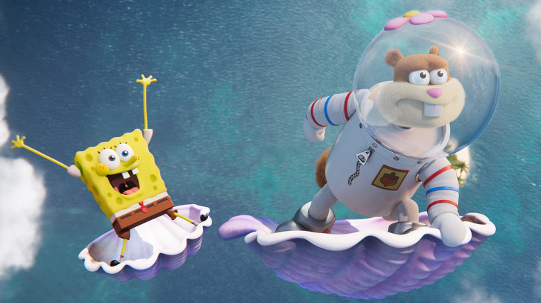 Sandy and SpongeBob flying