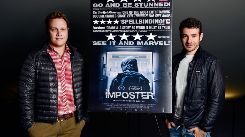 Directors with poster for "The Imposter" (2012)