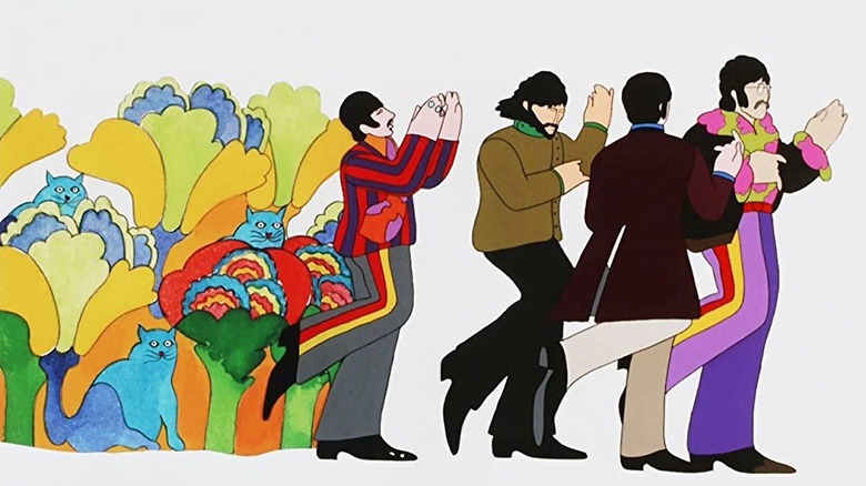 Animated Beatles walking and clapping