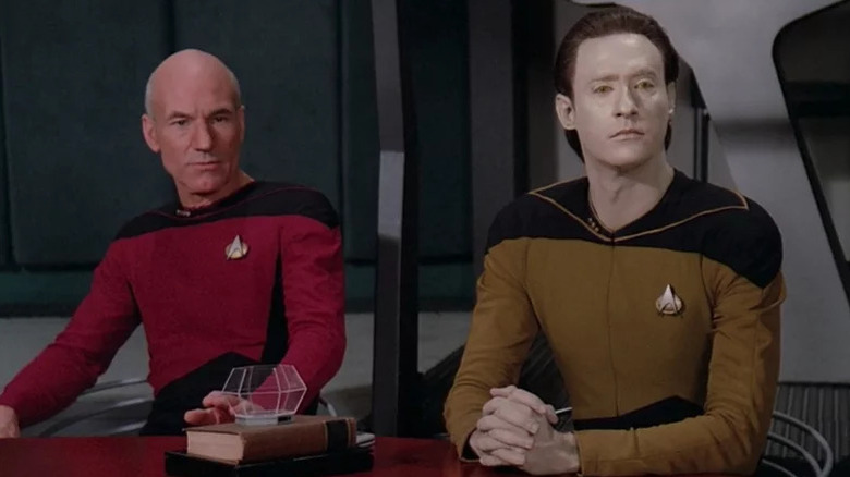 Picard and Data sitting side by side in Star Trek: The Next Generation (1987)