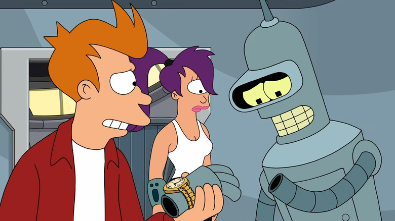 Philip J. Fry holding Bender's hand in Futurama