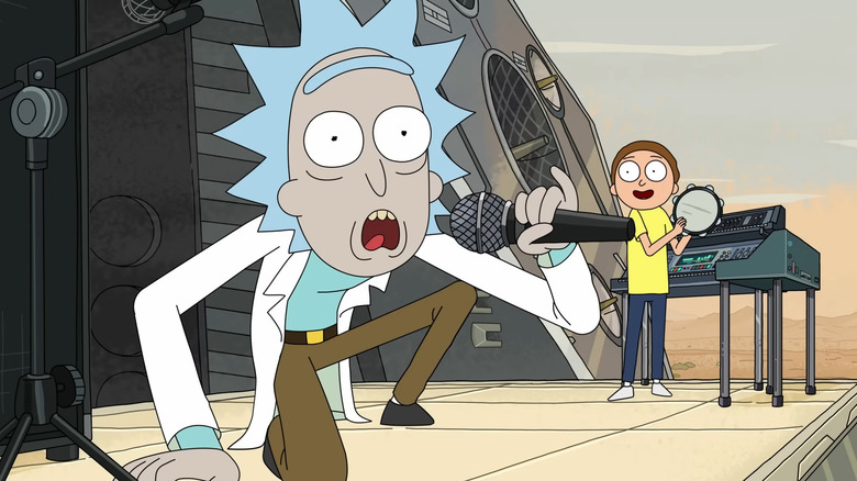 Rick and Morty performing Get Schwifty in Rick and Morty
