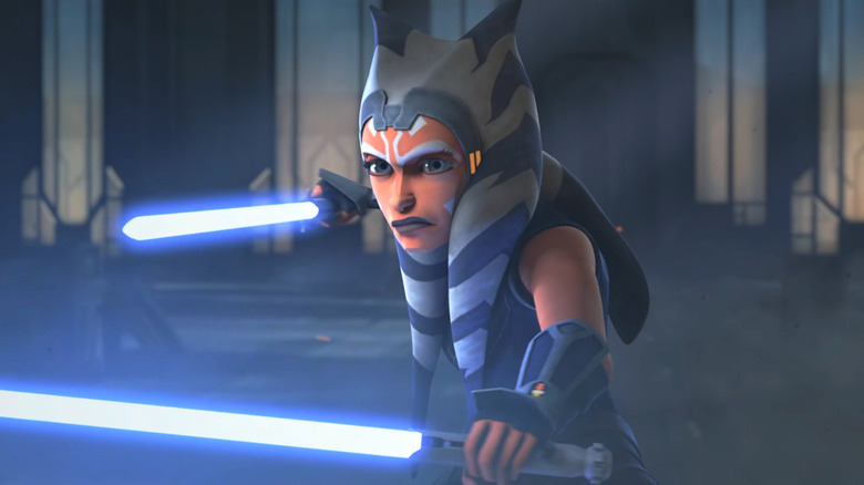Ahsoka Tano holding her lightsabers in Star Wars: The Clone Wars