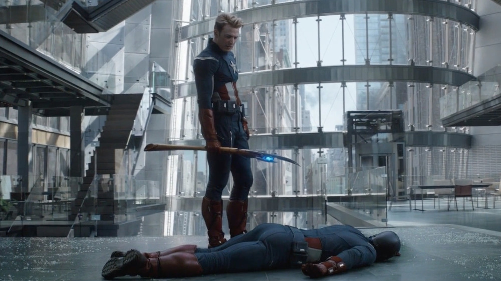 Steve Rogers looking down at Steve Rogers