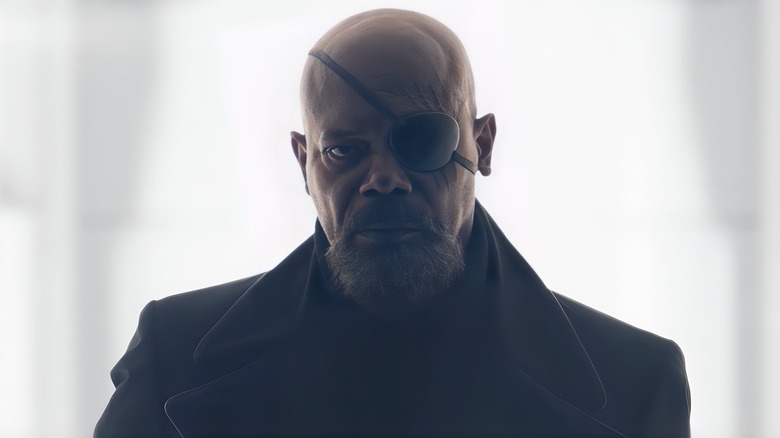 Nick Fury looking impressive in his black attire and eye patch