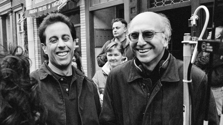 Larry David and Jerry Seinfeld on set