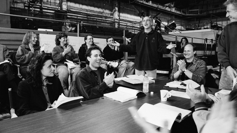 Larry David on the set of "Seinfeld"