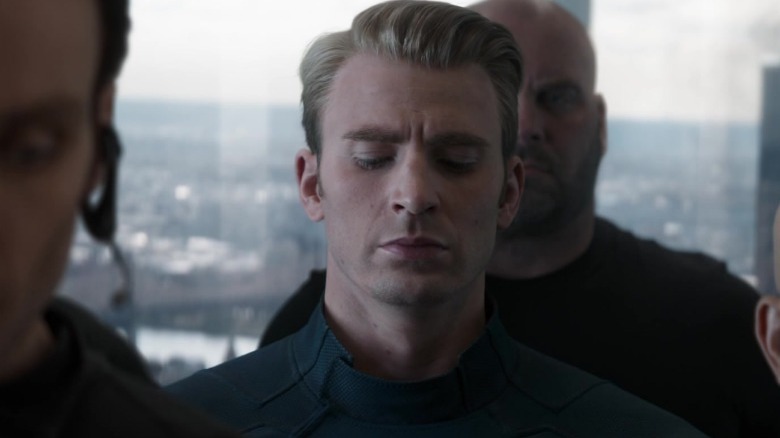 Steve Rogers standing in elevator 