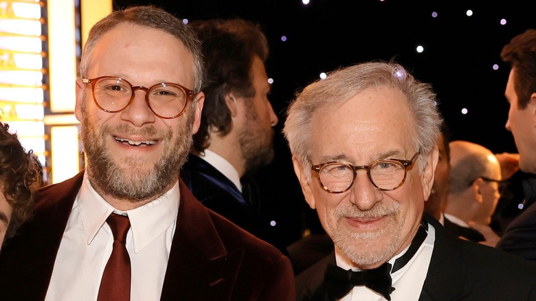Seth Rogen and Steven Spielberg pose at the 2023 Academy Awards