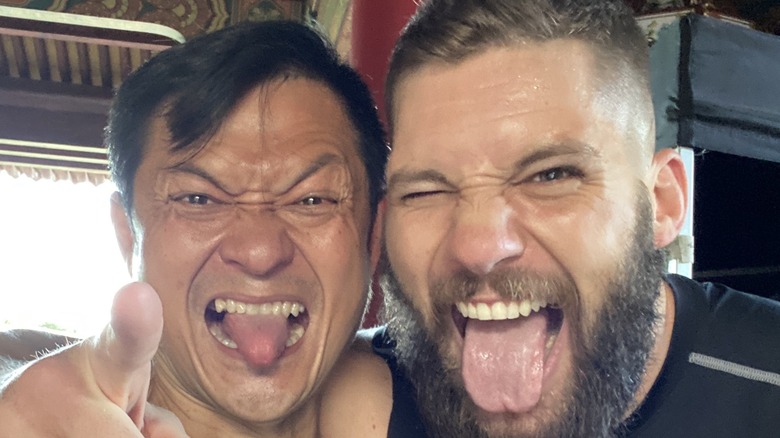 Andy Cheng and Florian Muteanu with tongues out