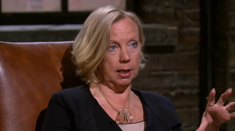 Deborah Meaden sitting on a chair and gesturing in Dragons' Den Season 13