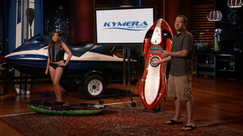 Jason Woods showing off the Kymera body board on Shark Tank