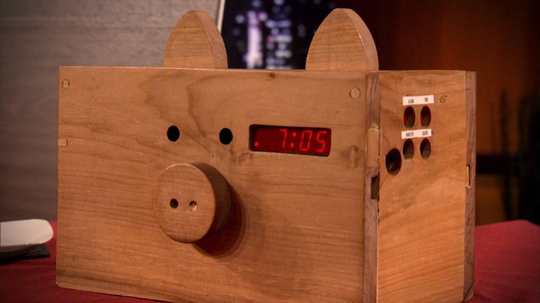 Wake N' Bacon alarm clock on display on Shark Tank