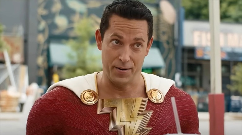 Zachary Levi wearing the Shazam costume