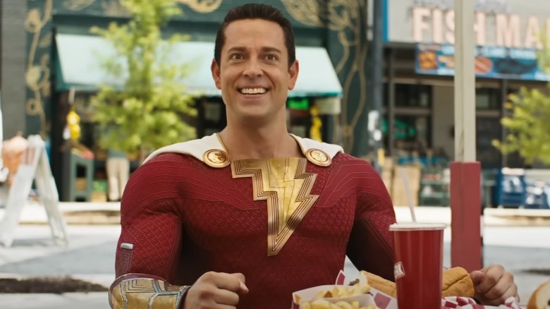 Shazam red suit smiling big