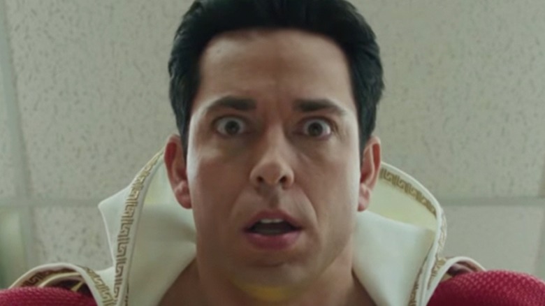 Zachary Levi as Shazam looking surprised