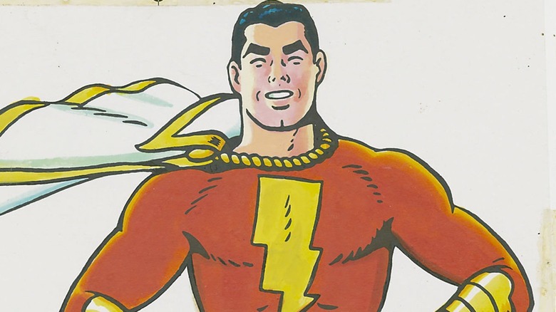 Shazam smiling with cape waving