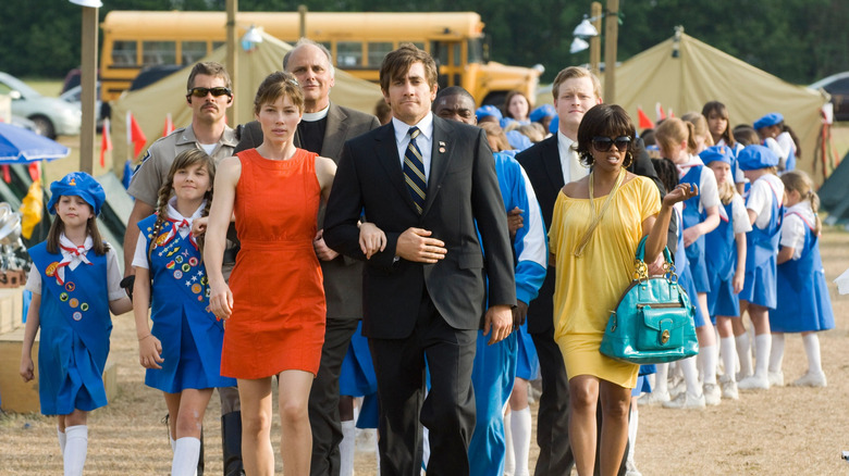 The leads of Accidental Love marching for a worthy cause (2015)