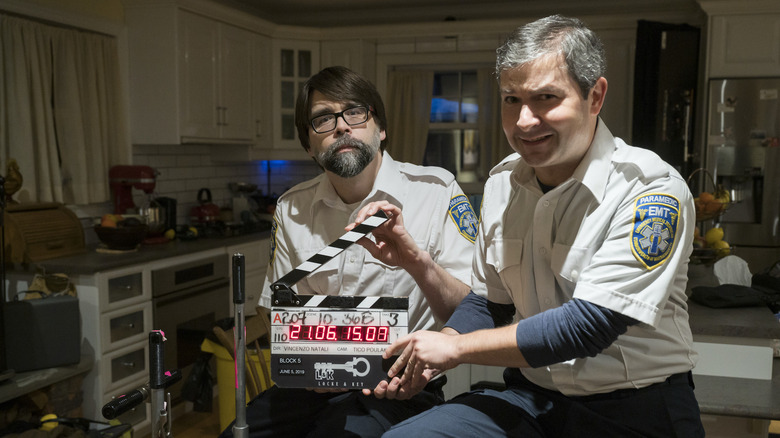 Joe Hill and Gabriel Rodriguez on the set of Locke & Key