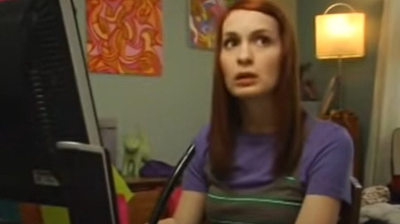 Cyd Sherman at computer