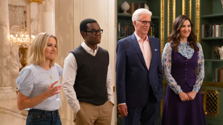 Eleanor standing with Chidi, Micheal and Janet