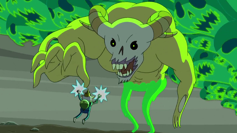 boy fighting monster