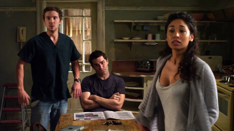 Josh, Aidan, and Sally looking stressed in Being Human