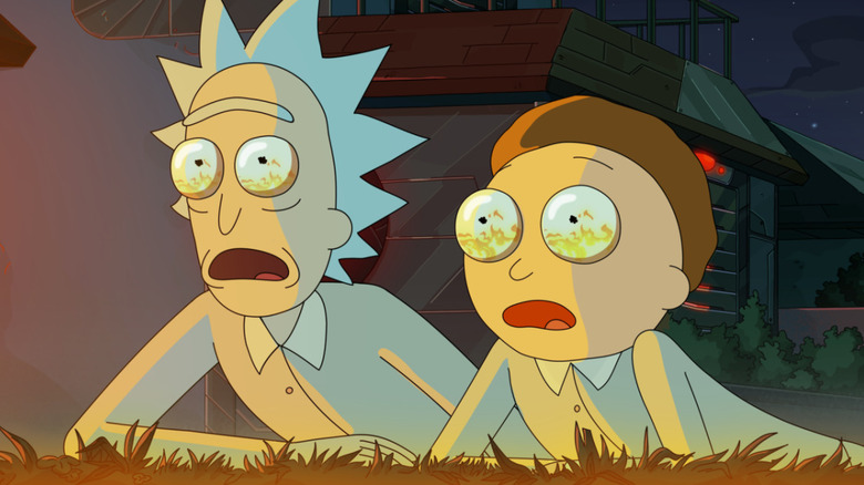 Rick and Morty with flames in eyes