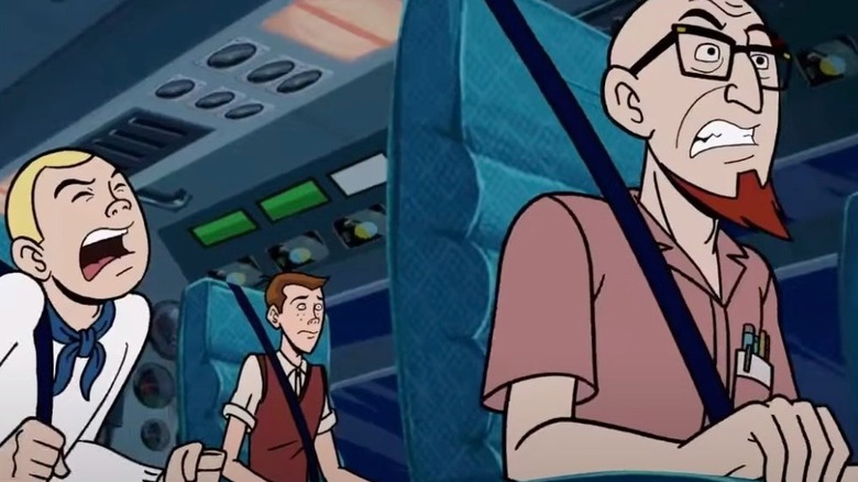 Hank, Dean, and Rusty Venture in airplane