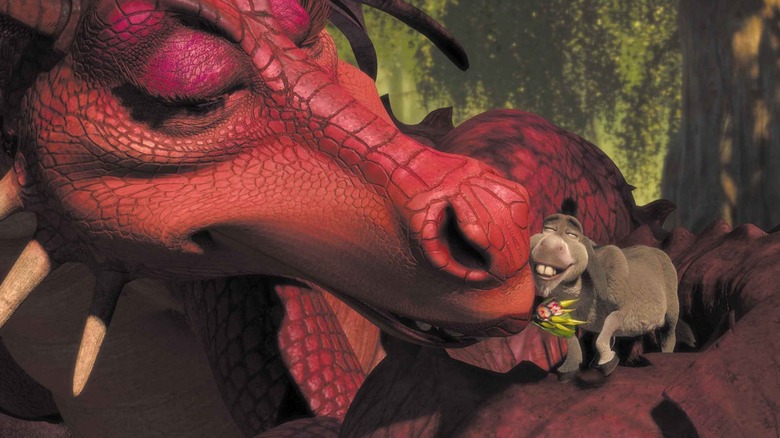 Dragon and Donkey cuddling in "Shrek" (2001)