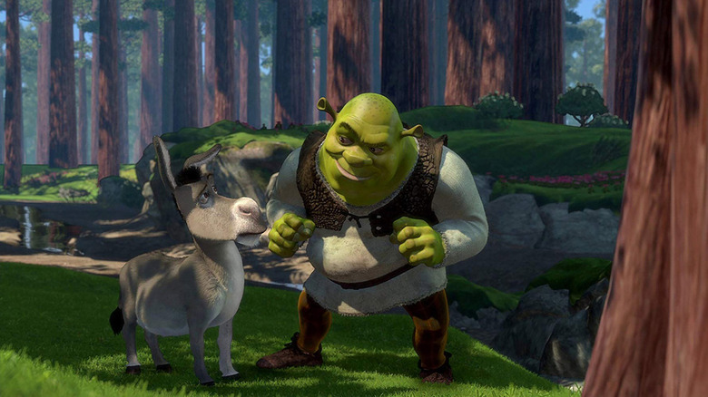 Donkey and Shrek chatting in the woods in "Shrek" (2001)