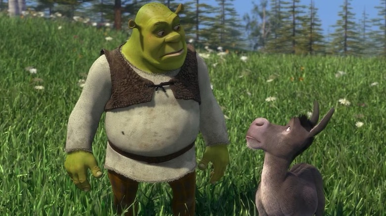 Shrek and Donkey in the fields in "Shrek" (2001)