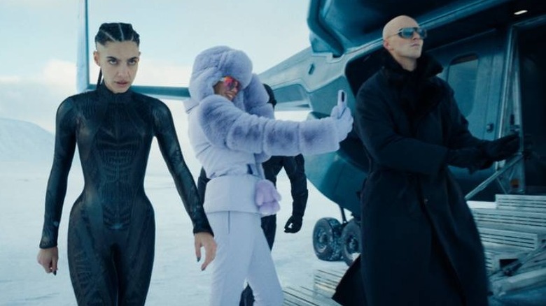 Engineer, Eve, and Lex Luthor walking into the Fortress of Solitude in Superman (2025)