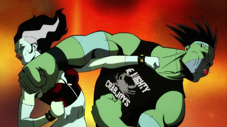 The Bride and Frankenstein's Monster punching each other in Creature Commandos