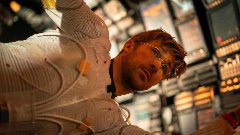 Grace floating sideways in "Project Hail Mary" (2026)