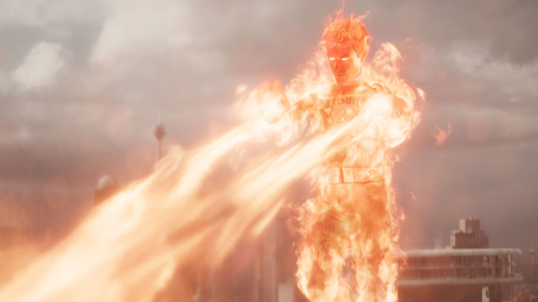 Johnny Storm shooting fire in The Fantastic Four: First Steps