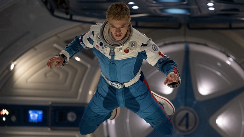 Johnny Storm floating in the spaceship in The Fantastic Four: First Steps
