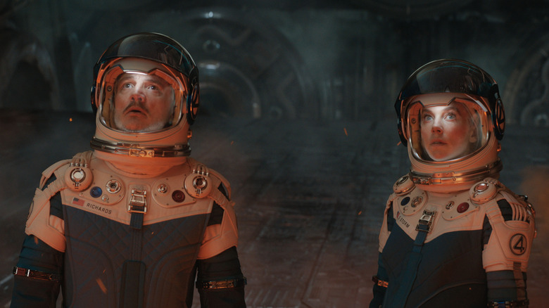 Reed Richards and Sue Storm in spacesuits in The Fantastic Four: First Steps