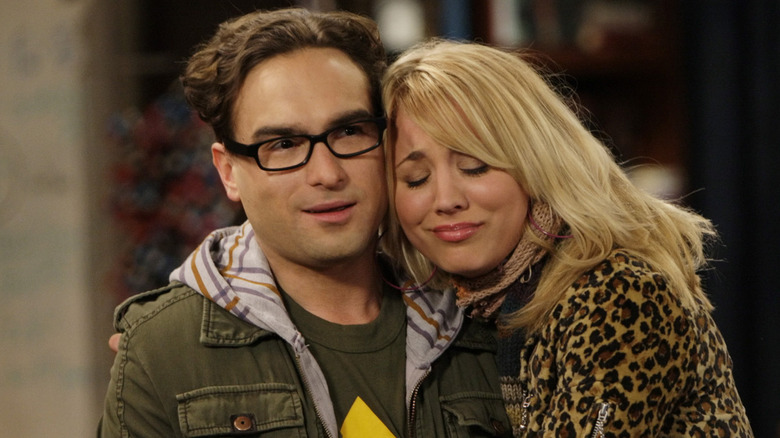 Leonard and Penny embrace